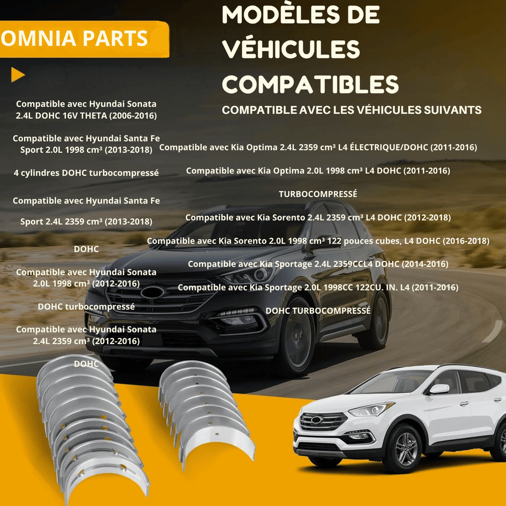 Kit Complet de Coussinets de Vilebrequin (Paliers Centraux) &amp; de Bielles (21020-2G020 / 23060-2G100)