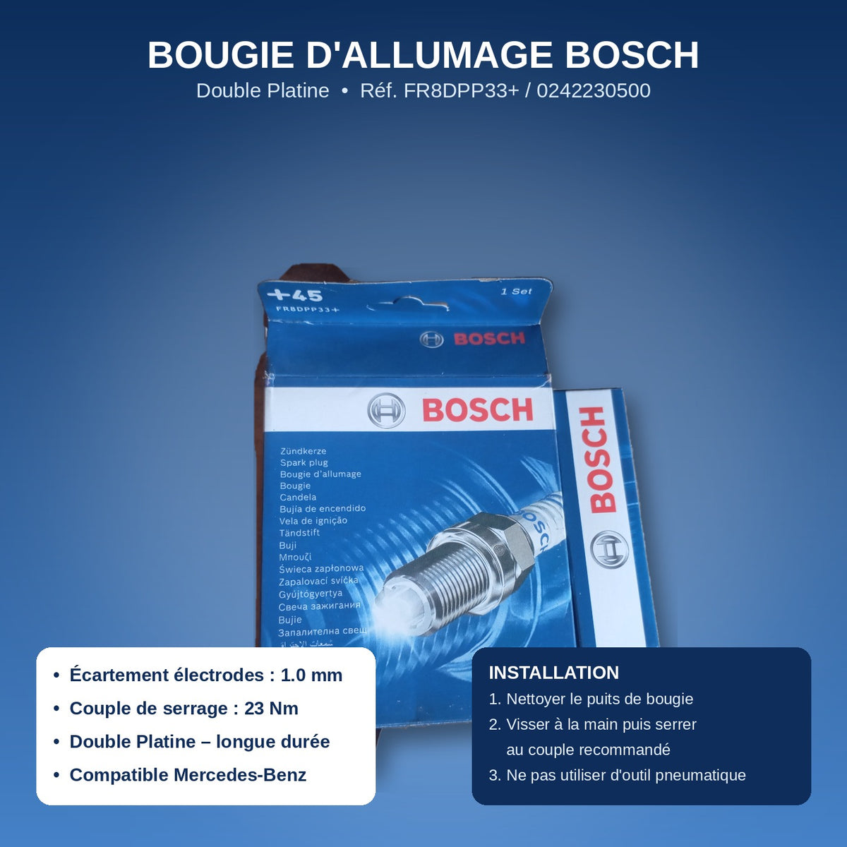 Bougie d'Allumage Double Platine — Bosch (Référence : FR8DPP33+ / 0242230500)