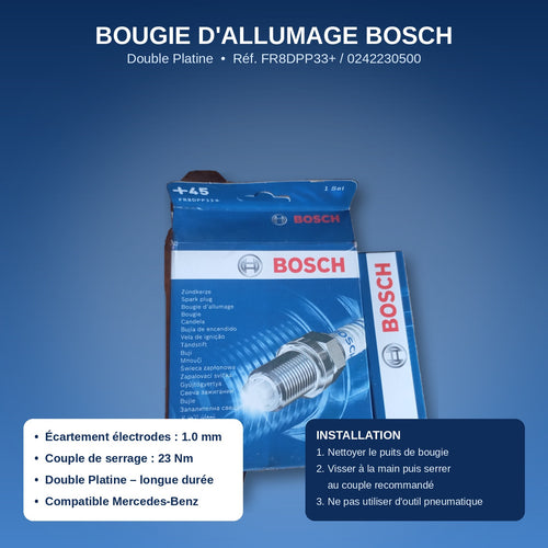 Bougie d'Allumage Double Platine — Bosch (Référence : FR8DPP33+ / 0242230500)