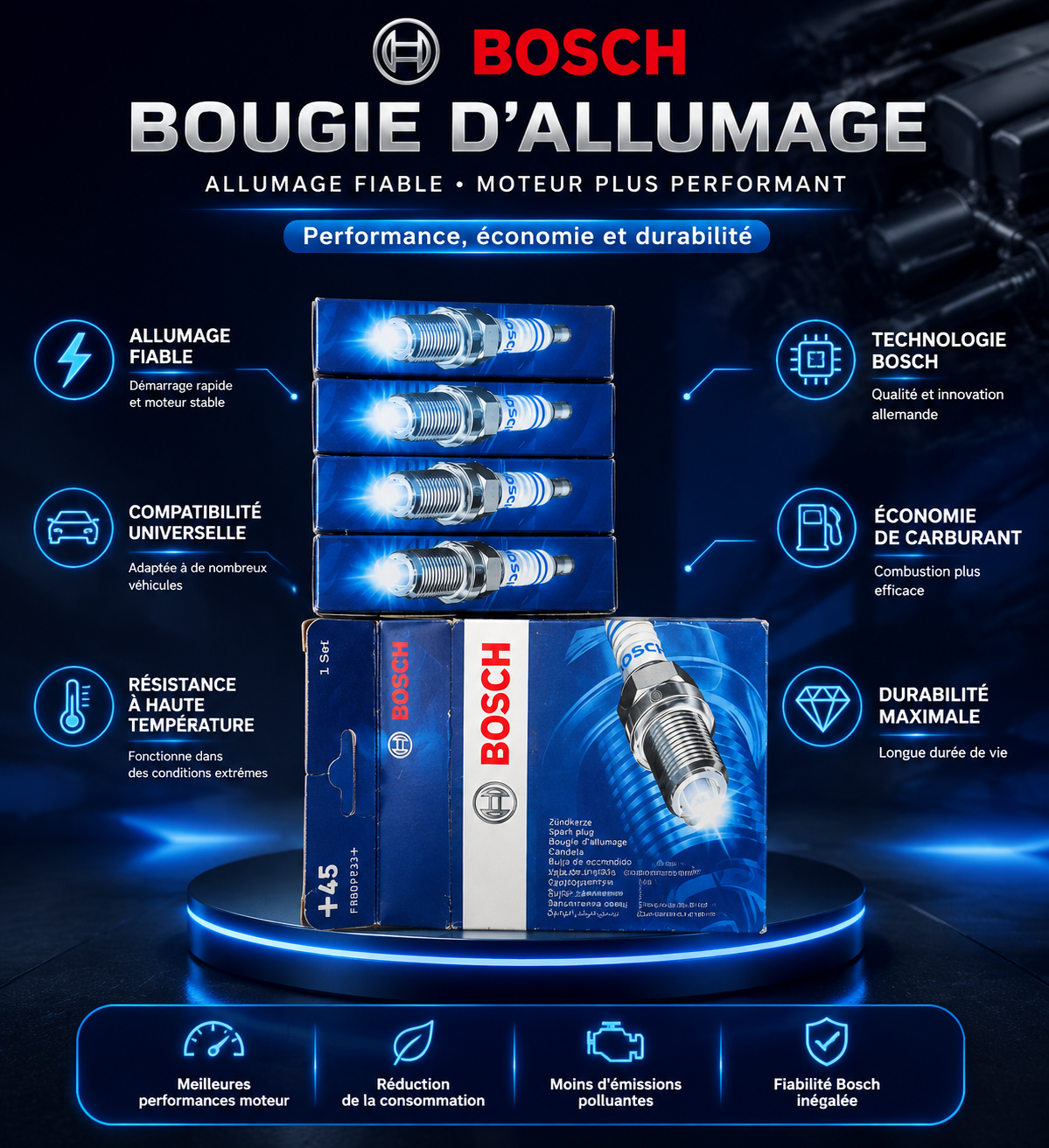 Bougie d'Allumage Double Platine — Bosch (Référence : FR8DPP33+ / 0242230500)